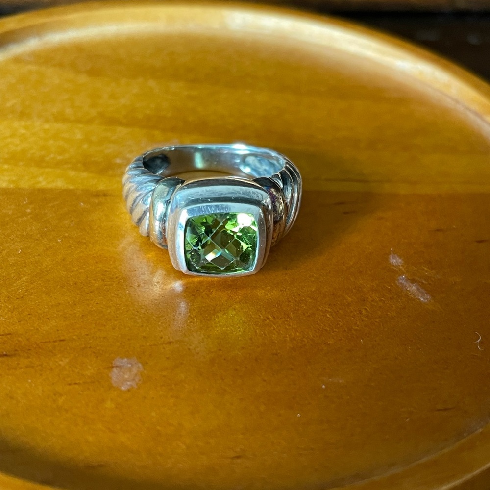David Yurman Sterling Ring with Green Cushion Gemstone
